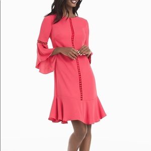 White House Black Market Bell-sleeve shift dress in nailpolish pink